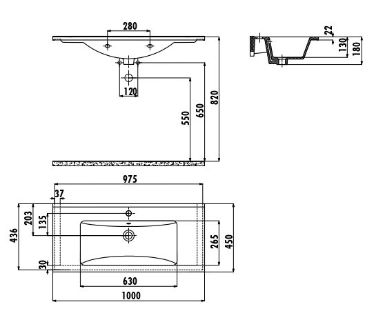 CREAVIT Раковина мебельная/подвесная (45*100 см) АНТРАЦИТ SU100.60000 