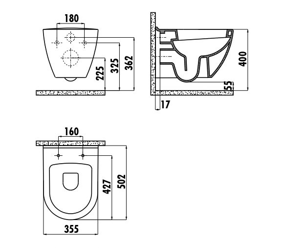 CREAVIT DEKOR ЗОЛОТО КРУГИ Унитаз подвесной TP325.001T0 