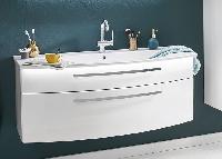 Puris Speed 80 см: тумба (2 ящика) и белая раковина из мин литья, цвет мебели белый глянцевый