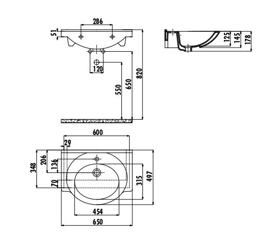 CREAVIT Раковина мебельная/подвесная (65см) ET065.00000 