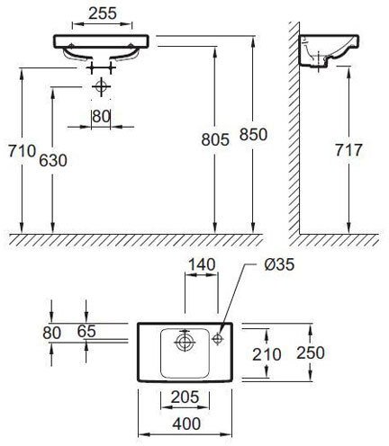 E4799G-00 раковина ODEON UP отв справа /40х25/ (бел) 