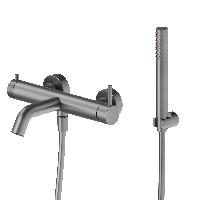 Newform X-Steel 316 Смеситель для ванны настенный с ручным душем, излив 208 мм , цвет: PVD Br. Gun Metal (замена 69640CX.59.064)