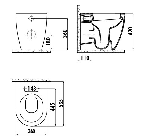 CREAVIT FREE Унитаз приставной FE350.001 