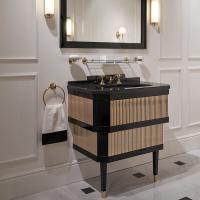 Devon&Devon Metropolitan Тумба под раковину DEEP BLACK 88,5см, планками светл золото, столешница  GRANITO NERO ASSOLUTO, раковина SWINDON черная