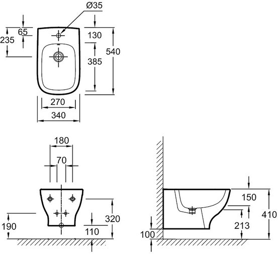 EMC0002-00 биде подвесное STRUKTURA с отв. д/смесителя /54х34/(белый) 