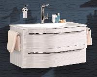 Puris Swing 90 см правый: тумба (2 ящика) и белая раковина из мин литья, цвет мебели белый глянцевый