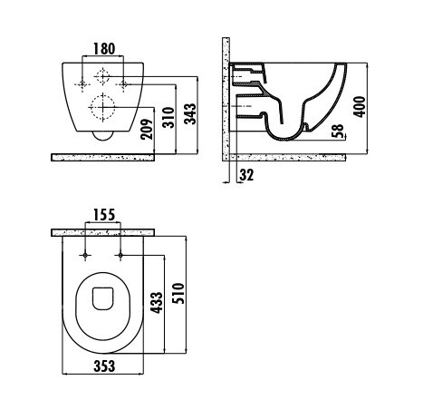 CREAVIT FREE Унитаз подвесной безободковый с биде АНТРАЦИТ FE322.60000 