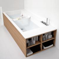 ANTONIO LUPI BIBLIO Ванна прямоугольная (4 стороны) 2000х900х535 мм., с нажимным донным клапаном, Corian, ванна белая, отделка Rovere naturale