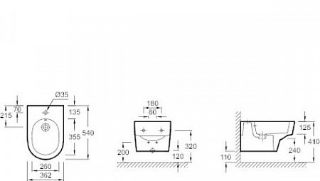 EMG0002-00 биде подвесное ODEON RIVE GAUCHE /36,2х54/(белый) 