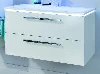 Puris Star line 90 см: зеркало с Led подсветкой, тумба (2 ящика) и белая раковина из мин литья, цвет мебели белый глянцевый