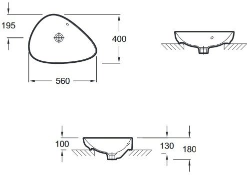 EVI102-00 раковина на столешницу NOUVELLE VAGUE /56х40/ (белый) 