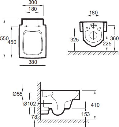 EDA102-00 унитаз TERRACE подвесной /55х38/ (бел) 