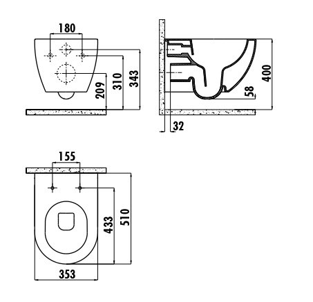 CREAVIT FREE Унитаз подвесной безободковый с биде FE322.00000 