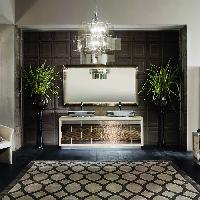 VITAGE milldue edition Ritz Тумба под 2 раковины 2090х548х741 мм, напольная, 4 ящика, цоколь сталь, рама глянц лак Mandorla, фасад стекло Golden crash