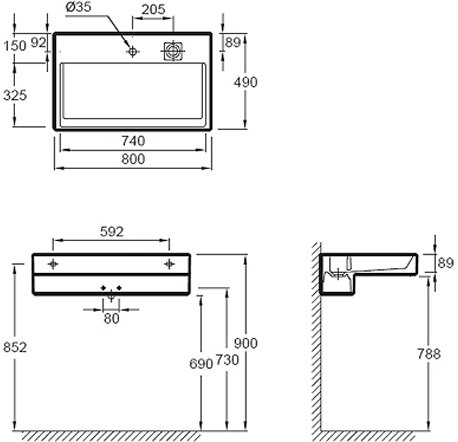 EXD9112-00 раковина TERRACE с подсветкой /80х49/ (бел) 
