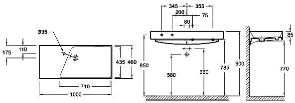 EXN112-Z-00 раковина RYTHMIC /100х46/ (бел.) 