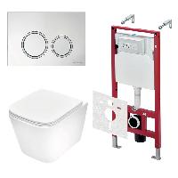 TECEspring Base Комплект 4 в 1 инсталяция, панель смыва с круглыми кнопками, хром глянц., унитаз модель S