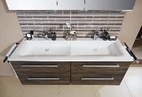 Puris Star Line, раковина из минерального литья с круглой чашей на 2 смесителя 1400 мм, цвет белый