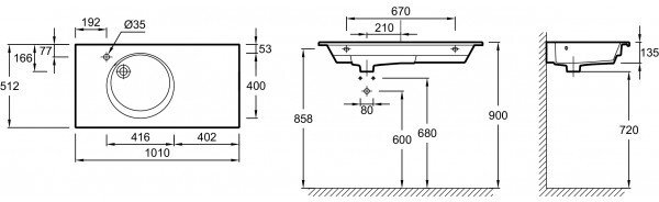 EXAU112-Z-00 раковина с гладкой нижней поверхностью ODEON RIVE GAUCHE /100/(белый) 