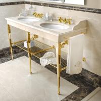 3SC  Консоль Regale Double 163х60хh77см, с 2 раковинами, сифонами, полочкой и полотенцедердателями,цвет: золото 24к. Lucido