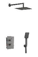 AQG Alpha, душевой комплект на 2 потребителя с термостатом, с квадратным верхним душем 25х25 см и кронштейном, цвет оружейная сталь (PVD)
