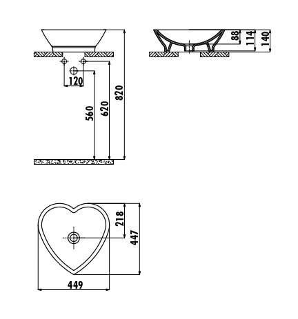XX CREAVIT Раковина мебельная накладная сердце (45*45 см) ЧЕРНАЯ TP149.40000 