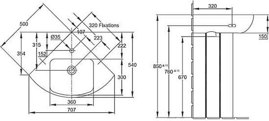 E4710-00 раковина ODEON UP углов1 отв. /50х50/ (бел) 