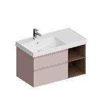 Kerama Marazzi Тумба CUBO левая подвесная с ящиками 90, мальва матовая (розовый)- структ.орех