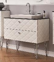 Puris Diamond Line, тумба (с черной столешницей из кварца) 900 мм + накладная раковина из минерального литья 600 мм, цвет тумбы белый диамант