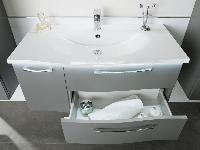 Puris, Finesse 100 см левый: тумба, рак. из мин. литья с LED подсветкой, цвет белый высокоглянцевый