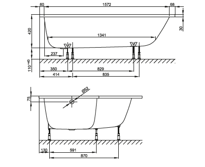 BETTE Ножки для ванн Arco/Home Oval/One Hjghline/Pool/Spa/Space L регулируемые (комплект) (СО склада продаем только с ВАННОЙ ARCO) 