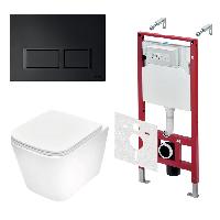 TECEspring Base Комплект 4 в 1 инсталяция, панель смыва с прямоугольными кнопками, черн. мат., унитаз модель S