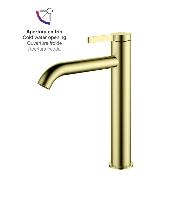 AQG Urban Flow, высокий однорычажный смеситель для раковины без донного клапана, цвет матовое золото (PVD)