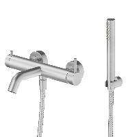 Newform X-Steel 316 Смеситель для ванны настенный с ручным душем, излив 208 мм , цвет: нержавеющая сталь (замена 69640CX.50.050)