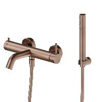 Newform X-Steel 316 Смеситель для ванны настенный с ручным душем, излив 208 мм , цвет: PVD Br. Copper Bronze (замена 69640CX.59.067)