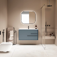 Visobath Aqua, тумба 100 см, 2 ящика c ручками графит, цвет светло-синий матовый (Avio)