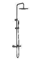 AQG Nite, душевая колонна регул. по высоте 95-150 см: c термостатом и круглым верхним душем 25 см, цвет оружейная сталь (PVD)