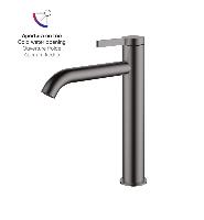 AQG Urban Flow, высокий однорычажный смеситель для раковины без донного клапана, цвет оружейная сталь (PVD)