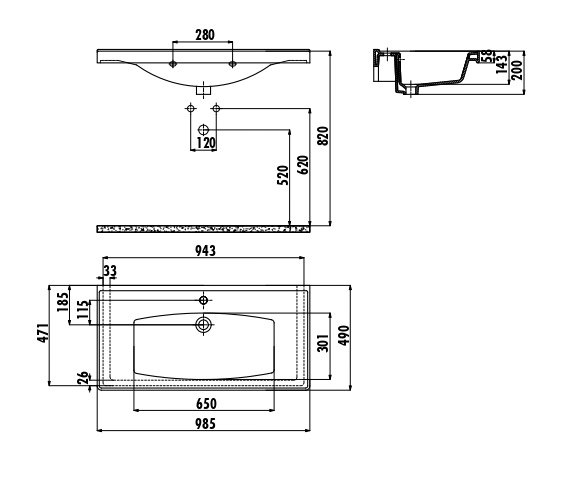 CREAVIT Раковина мебельная/подвесная (100см) TF200.00000 