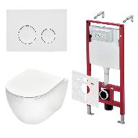 TECEspring Base Комплект 4 в 1 инсталяция, панель смыва LT с круглыми кнопками, белый глянц., унитаз модель R