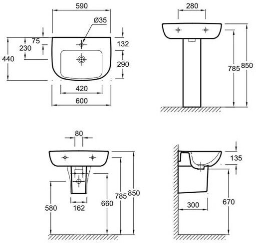 E4700-00 раковина ODEON UP 1 отв. /60x44/ (бел) 