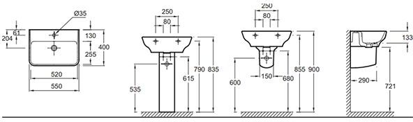 EGE112-00 раковина подвесная STRUKTURA с отв. д/смесителя, с переливом /55x40/(белый) 