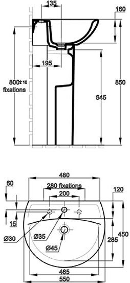E4158NG-00 раковина PATIO /55x45/ (бел) 