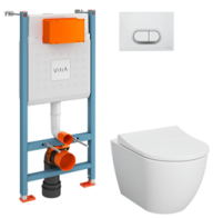 Комплект L-Box: VitrA Mia Round + тонкое сиденье с микролиф. + инстал + кнопка хром