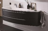 Puris Crescendo, тумба под раковину 1400 мм правая, цвет черный структурный