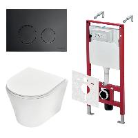 TECEspring Base Комплект 4 в 1 инсталяция, панель смыва LT с круглыми кнопками, черный мат., унитаз модель K