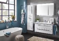 Puris KaoLine 86 см: зерк. шкаф, тумба, керам. раков, навесной шкаф 60, цвет белый высокоглянц.