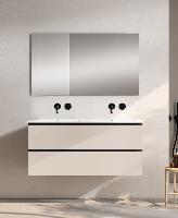 Visobath Granada, тумба 120 см, 2 ящика c черными ручками, цвет бежевый матовый лак (Cotton)