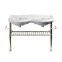 KERASAN RETRO Консоль металлическая на ножках для раковины 120см, с полкой решеткой, с 2-я полотенцедержателями  цвет золото