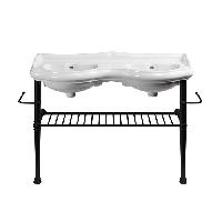 KERASAN RETRO Консоль металлическая на ножках для раковины 120см, с полкой решеткой, с 2-я полотенцедержателями  цвет черный матовый